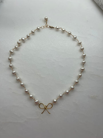 Freshwater Pearl Necklace with Gold Bow
