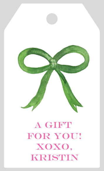 Mimi Paper Large Gift Tag Personalized - Loopy Green Bow