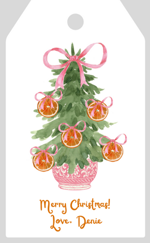 Mimi Paper Holiday Large Gift Tag Personalized - Chinoiserie Tree Oranges