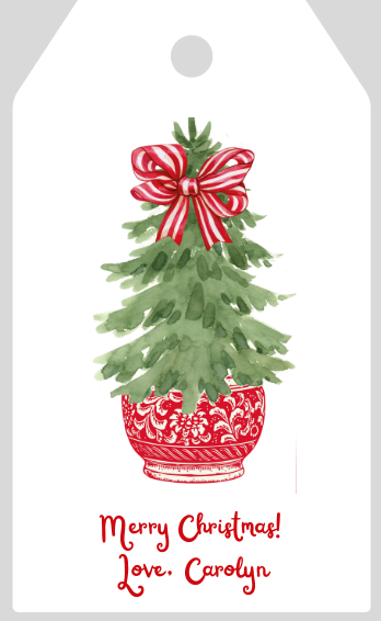 Mimi Paper Holiday Large  Gift Tag Personalized - Chinoiserie Tree Red Bowl