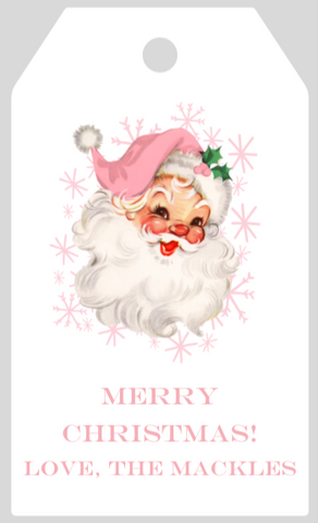 Mimi Paper Holiday Large Gift Tag Personalized - Pink Santa