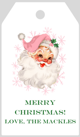 Mimi Paper Holiday Large Gift Tag Personalized - Pink Santa