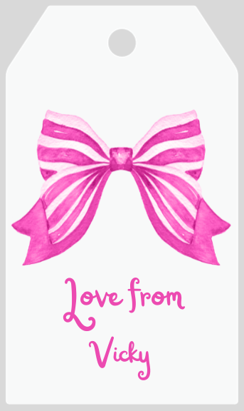 Mimi Paper Large Gift Tag Personalized - Hot Pink Striped Bow (mulitple color options)