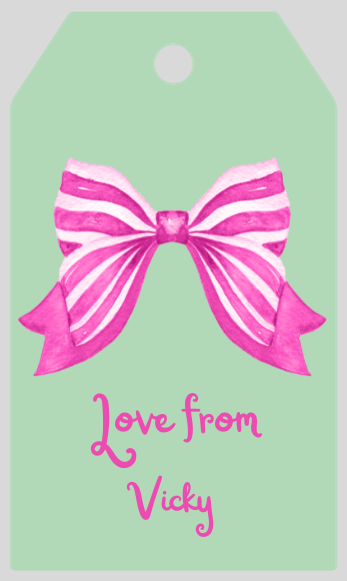 Mimi Paper Large Gift Tag Personalized - Hot Pink Striped Bow (mulitple color options)