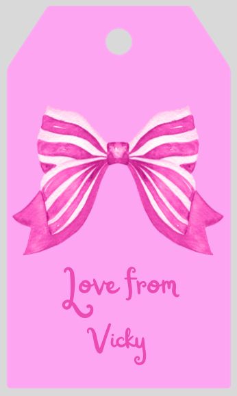 Mimi Paper Large Gift Tag Personalized - Hot Pink Striped Bow (mulitple color options)