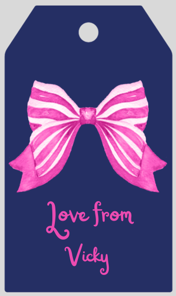 Mimi Paper Large Gift Tag Personalized - Hot Pink Striped Bow (mulitple color options)