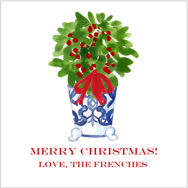 Mimi Paper Holiday Sticker - Blue and White Pot Boxwood