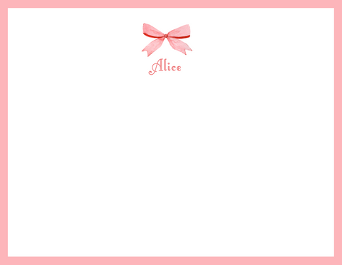 Mimi Paper Flat Note Personalized - Pale Pink Bow