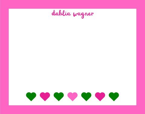 Mimi Paper Flat Note Personalized - Hearts Pink and Green