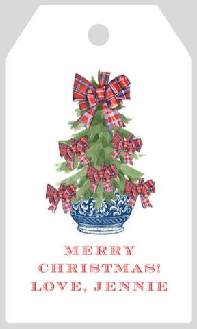 Mimi Paper Holiday Large Gift Tag Personalized - Plaid Bow Christmas Tree