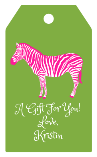 Mimi Paper Large Gift Tag Personalized - Lime Tag Pink Zebra