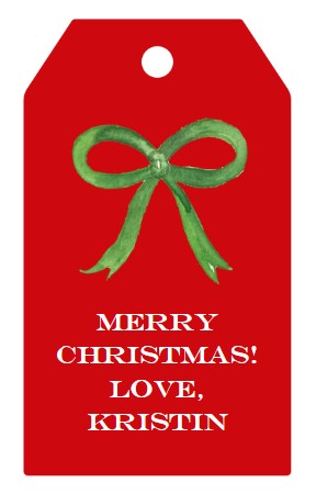 Large Gift Tag Personalized - Red with Green Bow