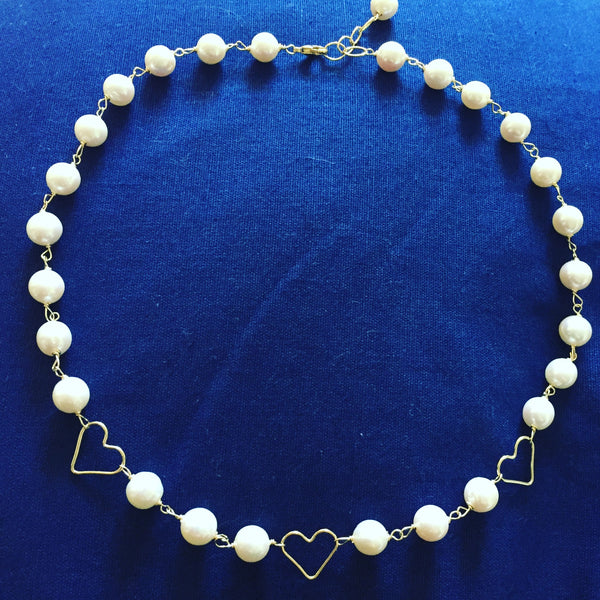 Freshwater Pearl Necklace with Hearts