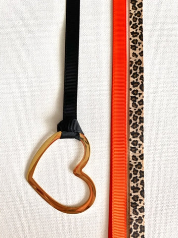 Gold Heart With Three Grosgrain Ribbons - Orange/Leopard/Black