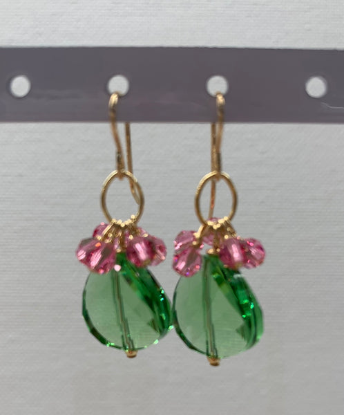 Swarovski Crystal Disk Dangle Earrings - Peridot and Rose