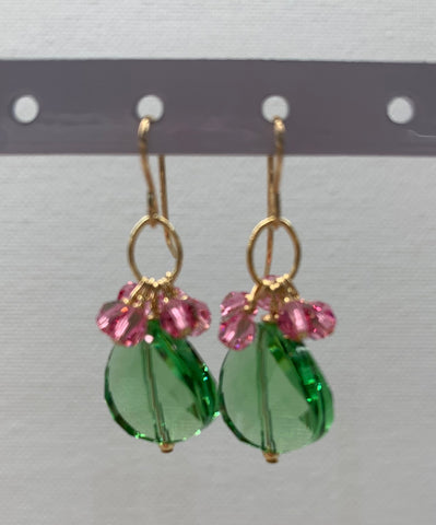 Swarovski Crystal Disk Dangle Earrings - Peridot and Rose