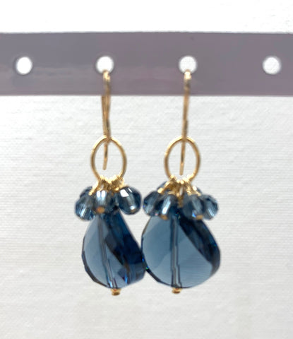 Swarovski Crystal Disk Dangle Earrings - Denim Blue