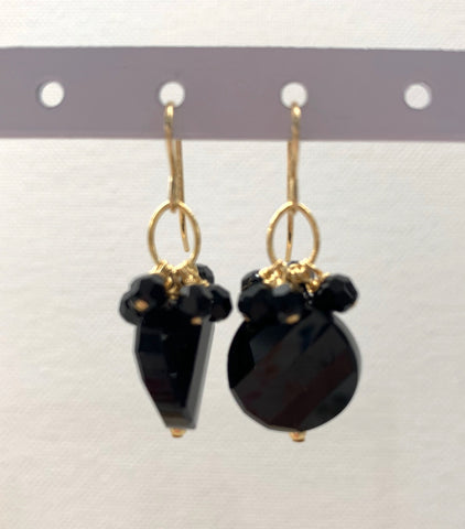 Swarovski Crystal Disk Dangle Earrings - Jet