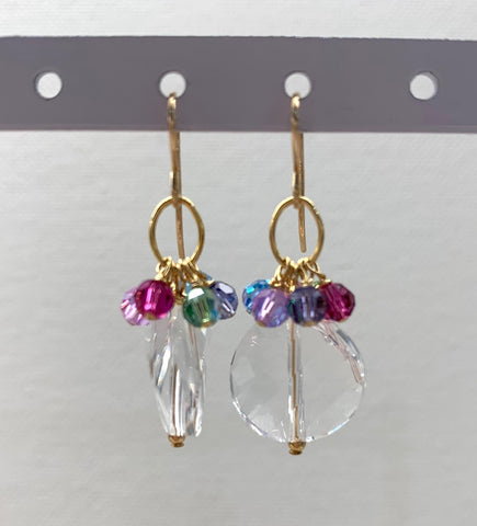 Swarovski Crystal Disk Dangle Earrings - Clear and Multi Color Crystals