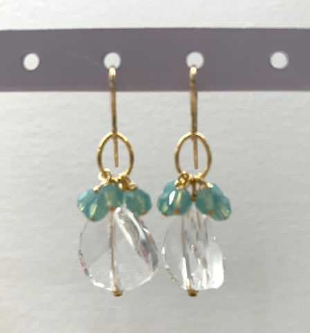 Swarovski Crystal Disk Dangle Earrings - Clear Crystal and Pacific Opal