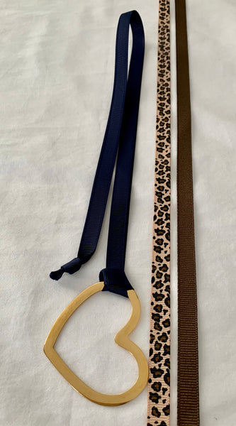 Gold Heart With Three Grosgrain Ribbons - Black/Leopard/Brown