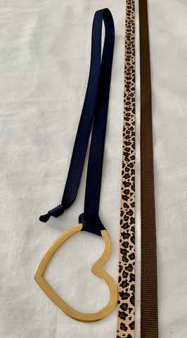 Gold Heart With Three Grosgrain Ribbons - Black/Leopard/Brown