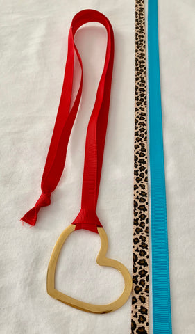 Gold Heart With Three Grosgrain Ribbons - Red/Leopard/Aqua