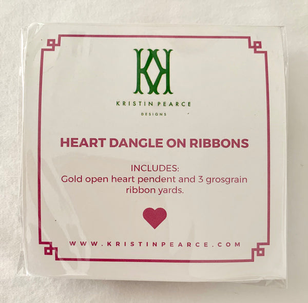 Gold Heart With Three Grosgrain Ribbons - Hot Pink/Red/Aqua