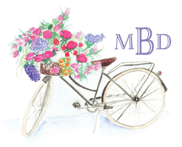 Lucite Holder with Notes - Bicycle with Floral Basket