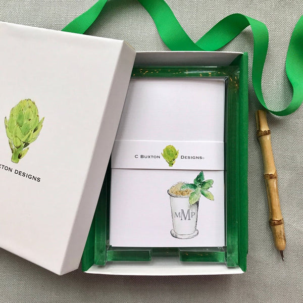 Lucite Holder with Notes - Holiday Boxwood Wreath