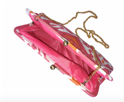 Dana Gibson Pink and Orange Ikat Clutch