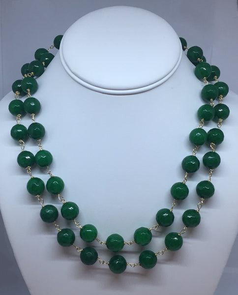 Necklace Double strands of green faceted quartz