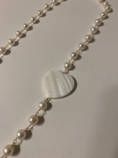 Freshwater Pearl Necklace with White Bone Heart