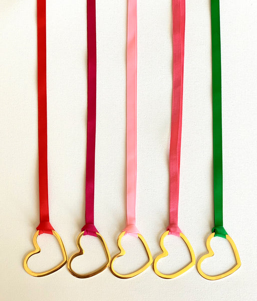 Gold Heart on Grosgrain Ribbon - Many Color Options