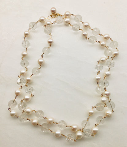 Necklace Long Crystal and Freshwater Pearls