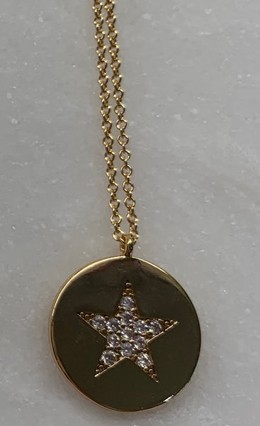 Sparkly Star Gold Disk Necklace