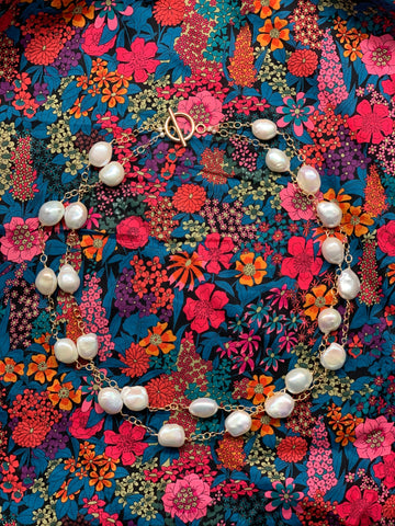 Necklace Double Strand Freshwater Pearls on Chain