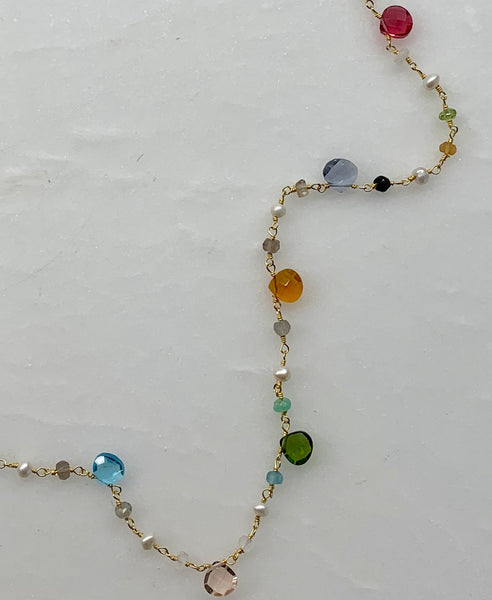 Semi precious stone and freshwater pearl necklace
