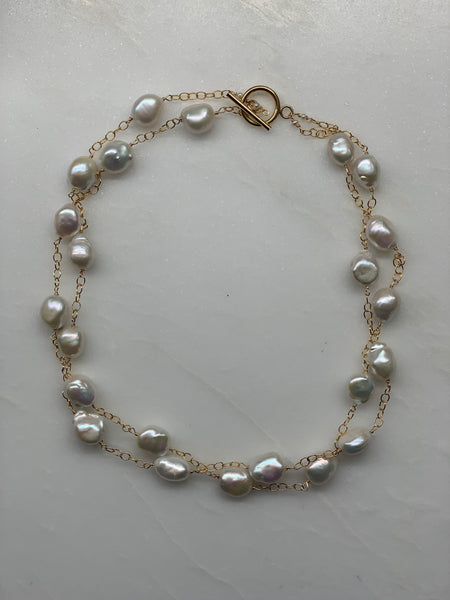 Necklace Double Strand Freshwater Pearls on Chain