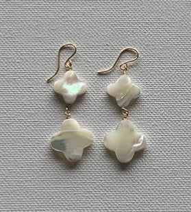 Shell Pearl Clover Double Drop Earrings