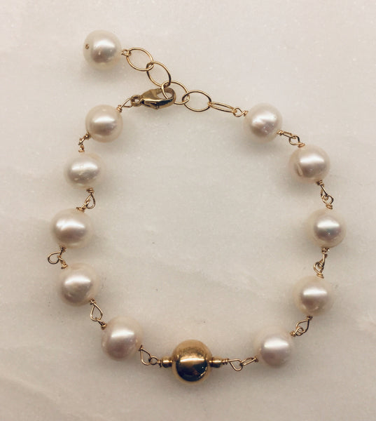 Bracelet - Freshwater Pearl and Gold Ball