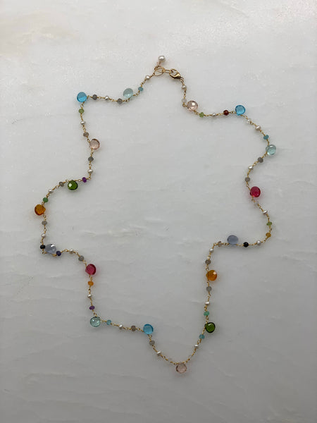 Semi precious stone and freshwater pearl necklace