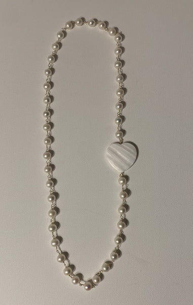 Freshwater Pearl Necklace with White Bone Heart