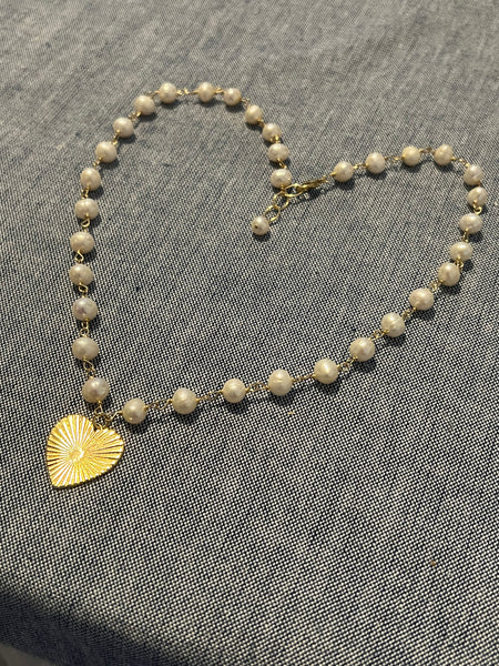 Necklace - Freshwater Pearls with Gold Heart